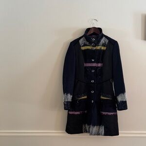 Save The Queen Women's Black and Multicolor Trench Coat size Medium